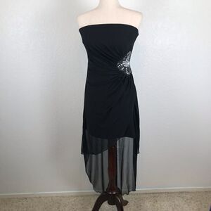 Teaze Me Y2K retro black strapless pull on high/low party prom mini dress 6*